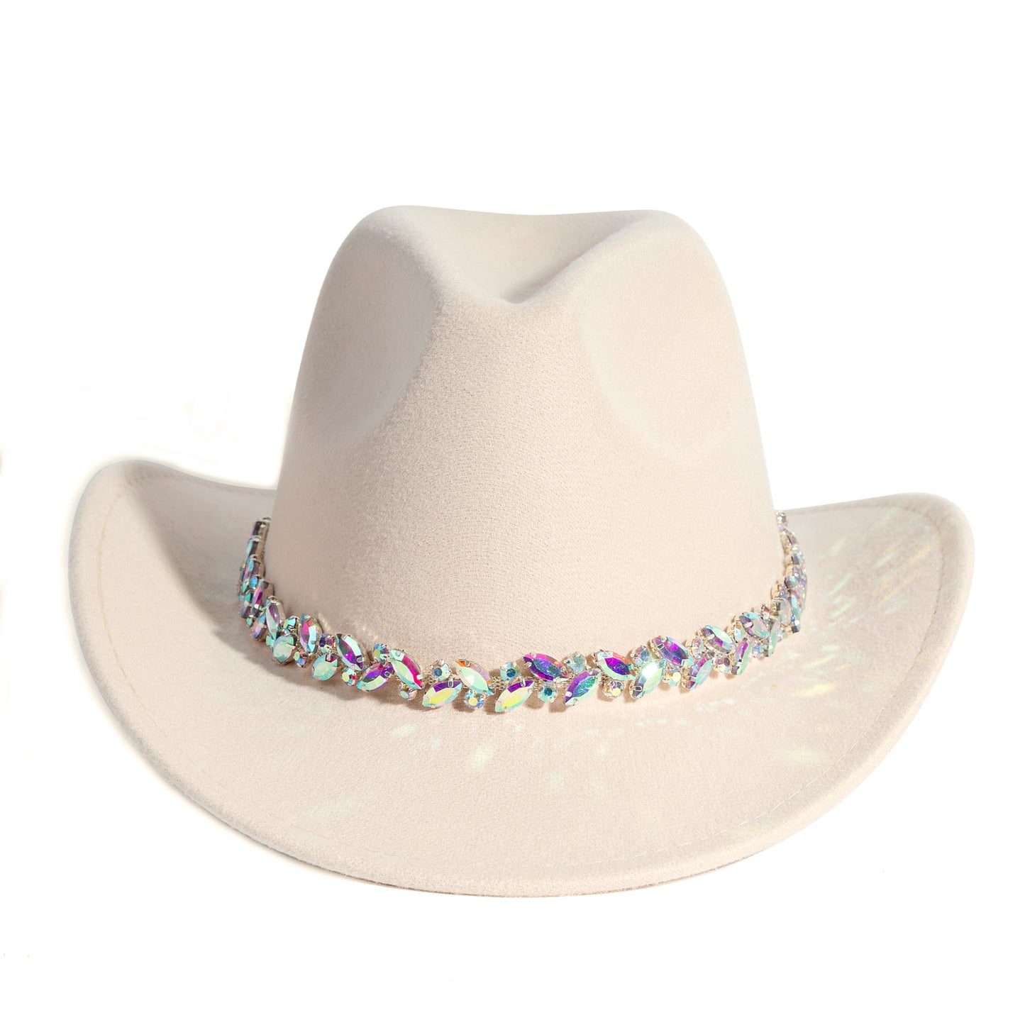 Women Rhinestone Cowboy Hat Wide Brim Felt Cowgirl Hats Shiny Party Wedding Hat