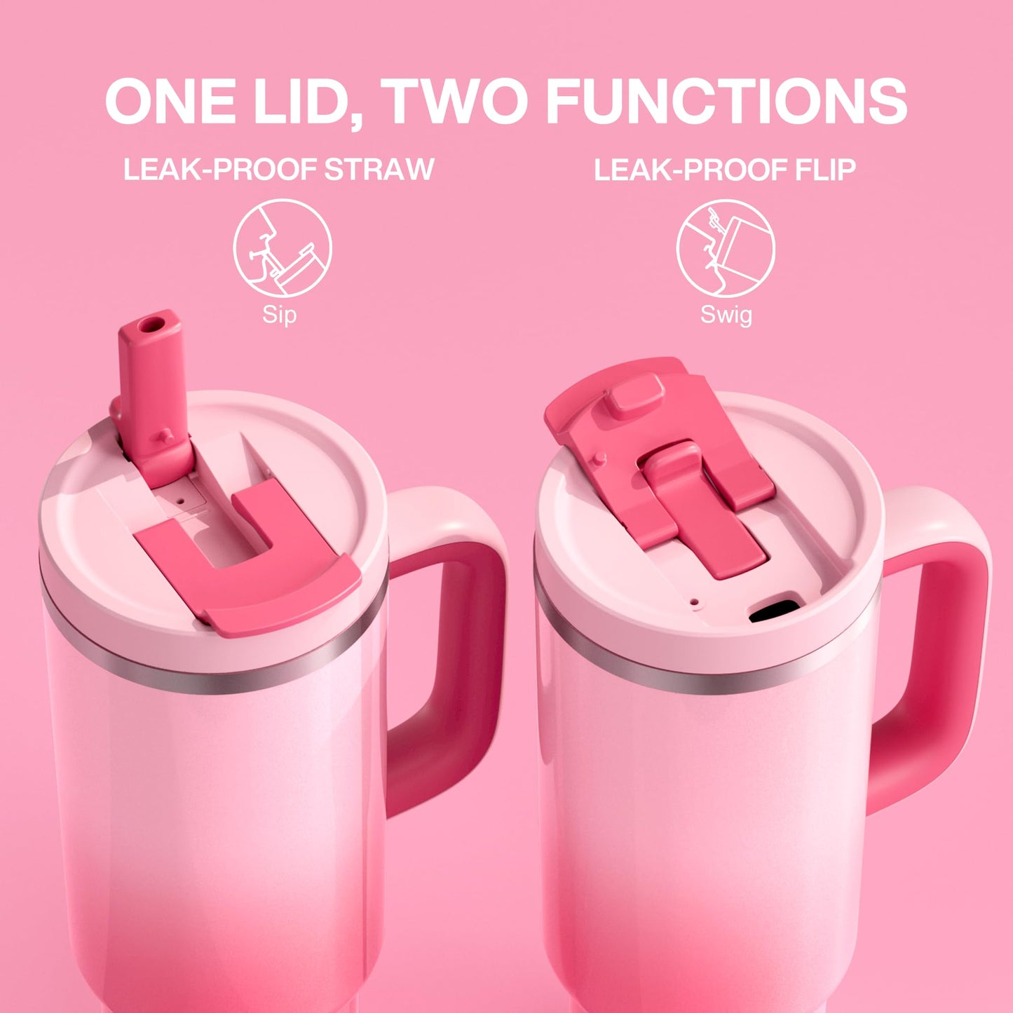 32 oz Tumbler with Handle and Straw: Stainless Steel Insulated Tumbler Keeps Cold for 24 Hours, Leakproof Travel Cup Fits in Cup Holder and BPA-Free, Aquamarine Blue