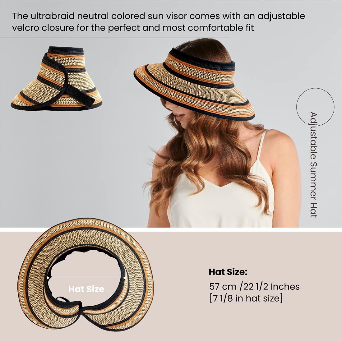 San Diego Hat Company Women's One Size Ultrabraid Visor with Ribbon Trim and Black Velcro, Mixed Brown