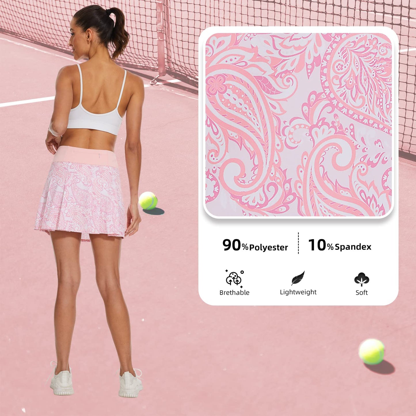 M MOTEEPI 16" Tennis Skirts for Women Pleated Golf Athletic Skorts Skirts with Shorts Pockets Running Pickleball Summer