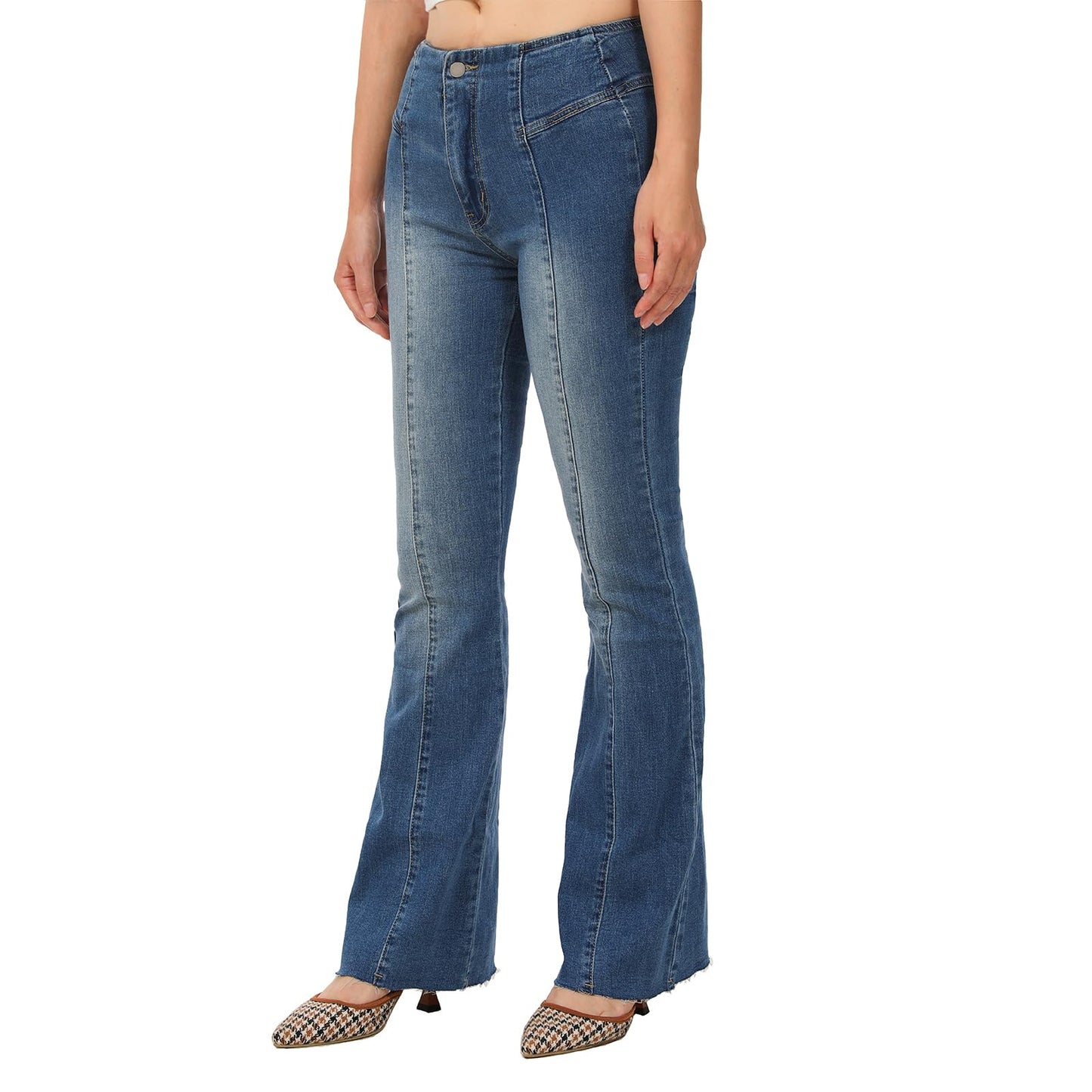 Lisskolo Bell Bottom Jeans for Women Flared Floral Embroidered Jean Wide Leg Denim Pants