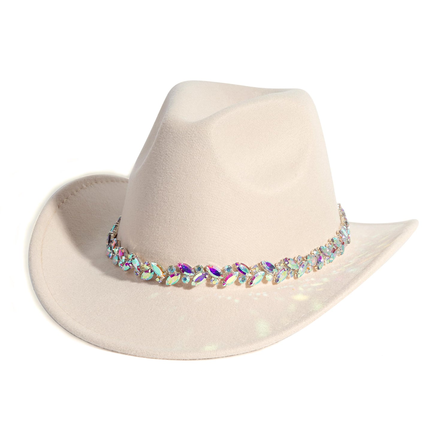 Women Rhinestone Cowboy Hat Wide Brim Felt Cowgirl Hats Shiny Party Wedding Hat