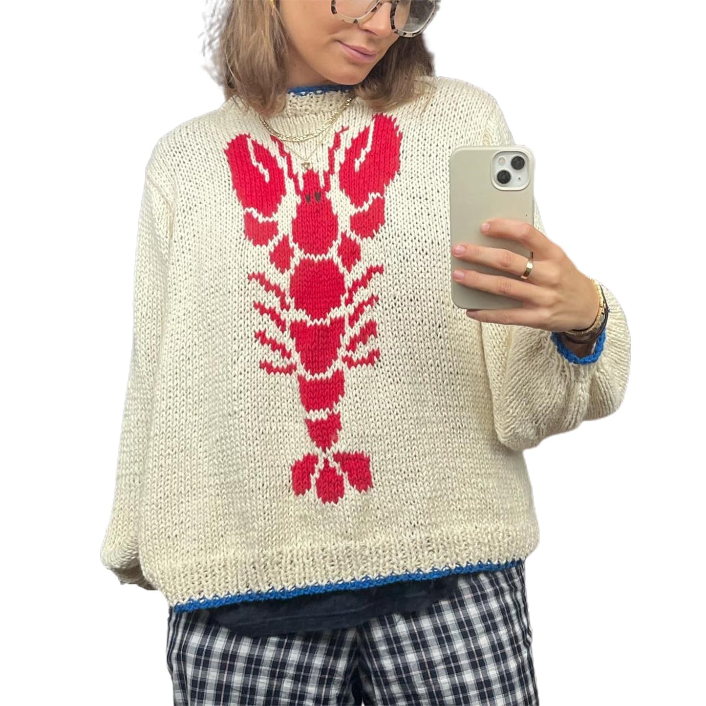 Women Lobster Knit Sweater Cardigan Y2k Long Sleeve Graphic Knitted Cardigans Goth Vintage Knitwear Fall Winter