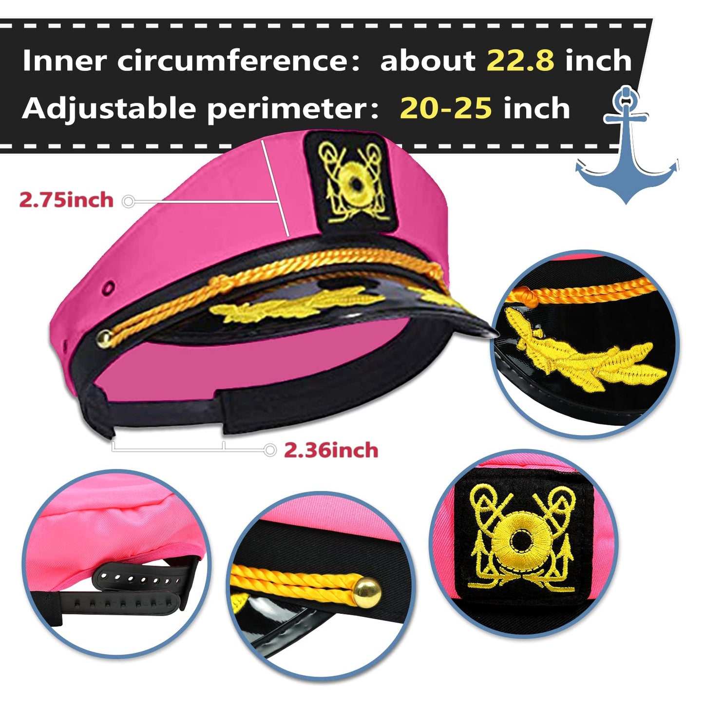 dodowin Captain Hat for Men Women Adjustable Sailor Hats Boat Cruise Yacht Rock Party Costume Beach Essential Hawaiian Outfit