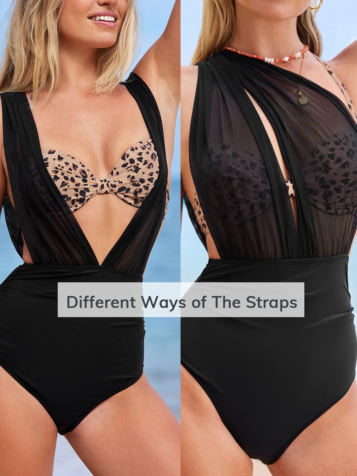 CUPSHE Women's One Piece Swimsuit Halter Plunging Neck Bathing Suit Wide Straps Underwire Ruched Back Hook