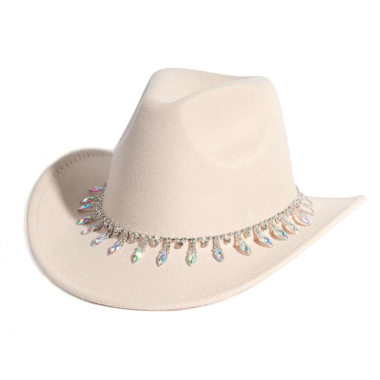 Women Rhinestone Cowboy Hat Wide Brim Felt Cowgirl Hats Shiny Party Wedding Hat