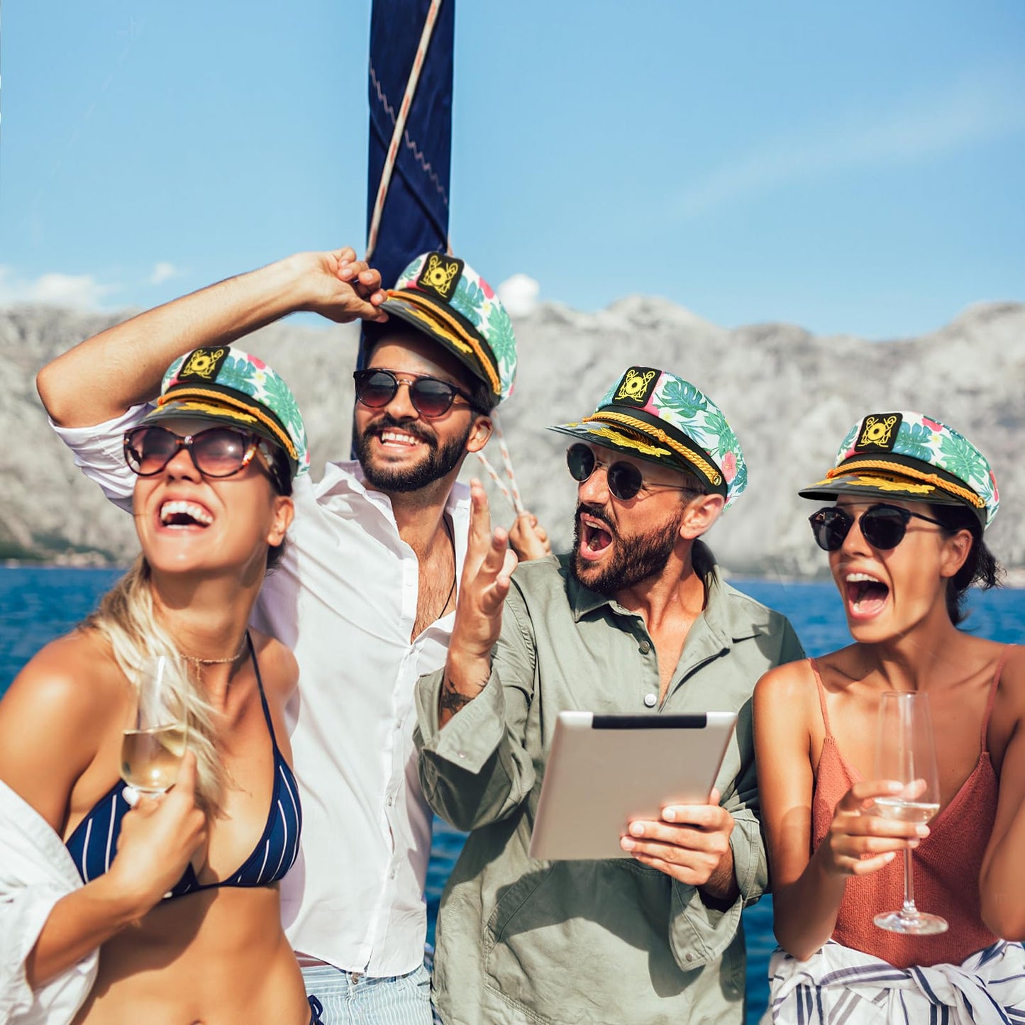 dodowin Captain Hat for Men Women Adjustable Sailor Hats Boat Cruise Yacht Rock Party Costume Beach Essential Hawaiian Outfit