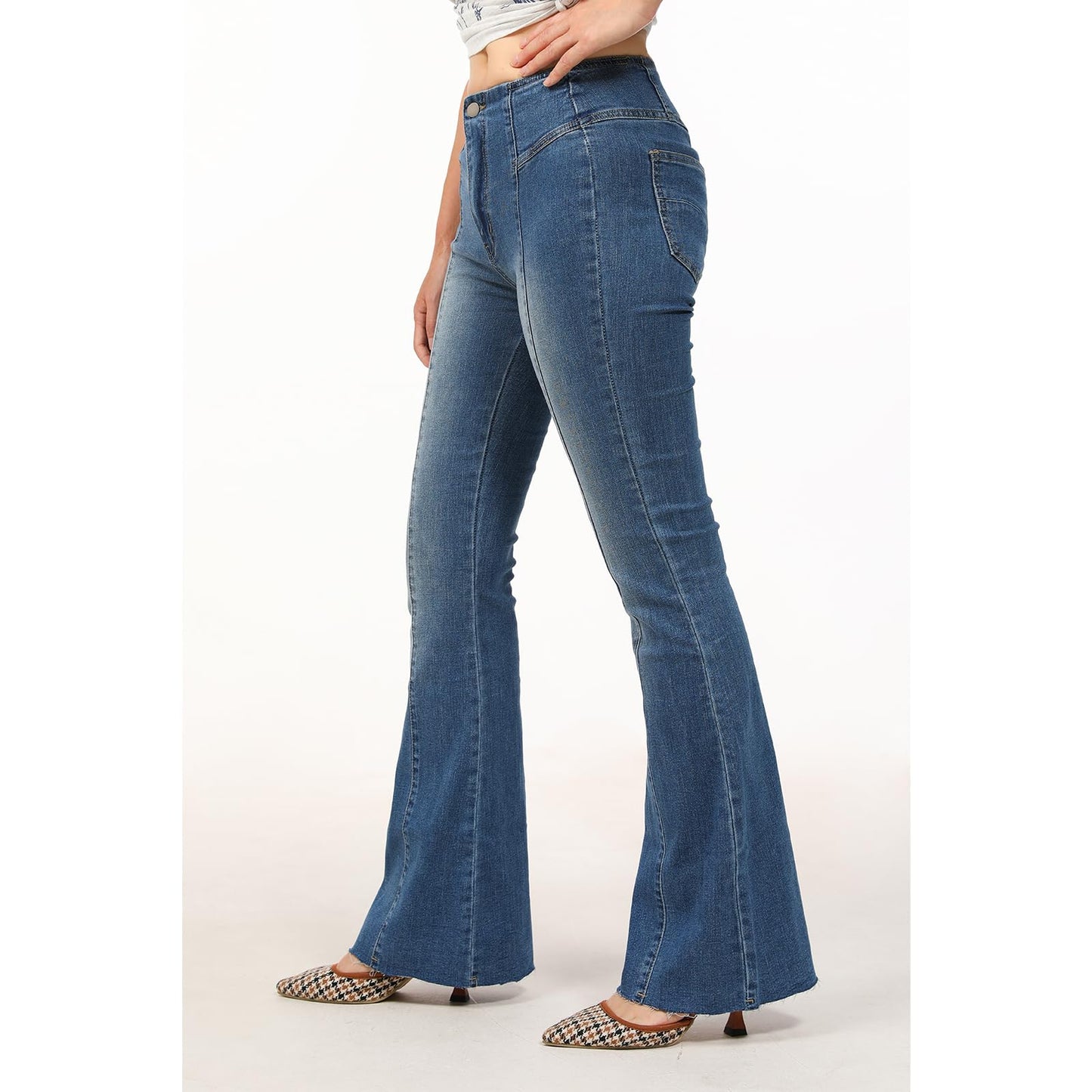 Lisskolo Bell Bottom Jeans for Women Flared Floral Embroidered Jean Wide Leg Denim Pants