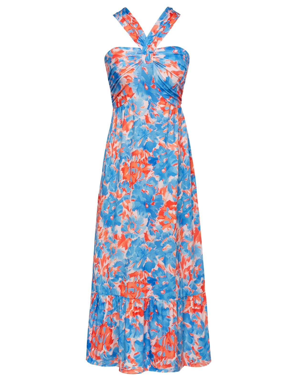 GRACE KARIN 2025 Women's Criss Cross Halterneck Sleeveless Summer Floral Print Flowy A Line Maxi Dress