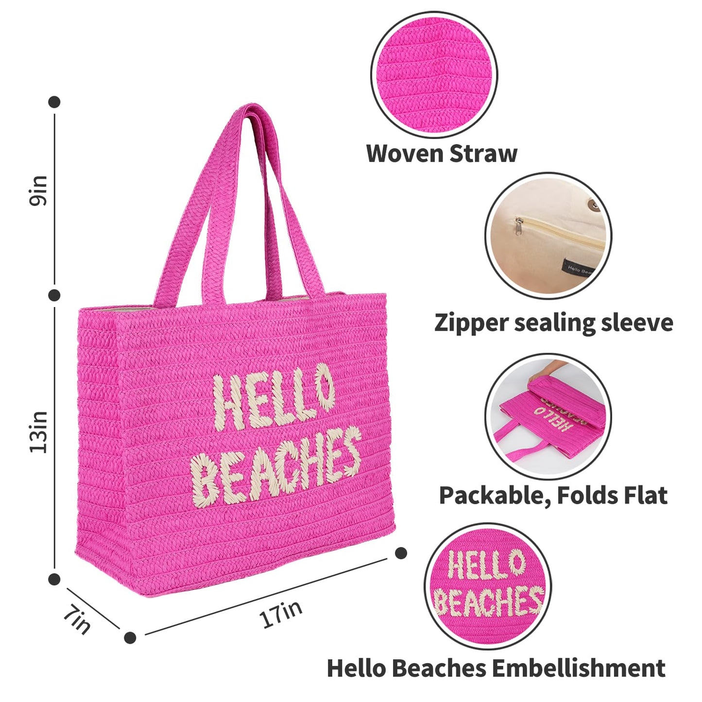 A Packable Beach Bag | The Straw Beach Tote Bag of 2025 | Beach Bags for Women Vacation | Large Beach Bag