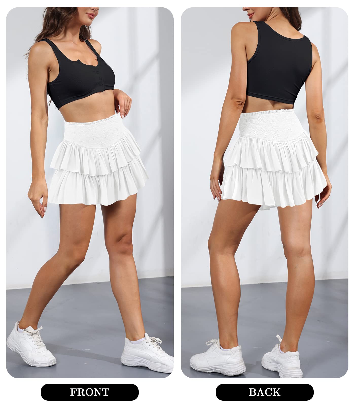 Women's Cute High Waist Ruffle Mini Skirt Layered Ruffle Hem Flared Flowy Casual Swing Beach Mini Short Skirt