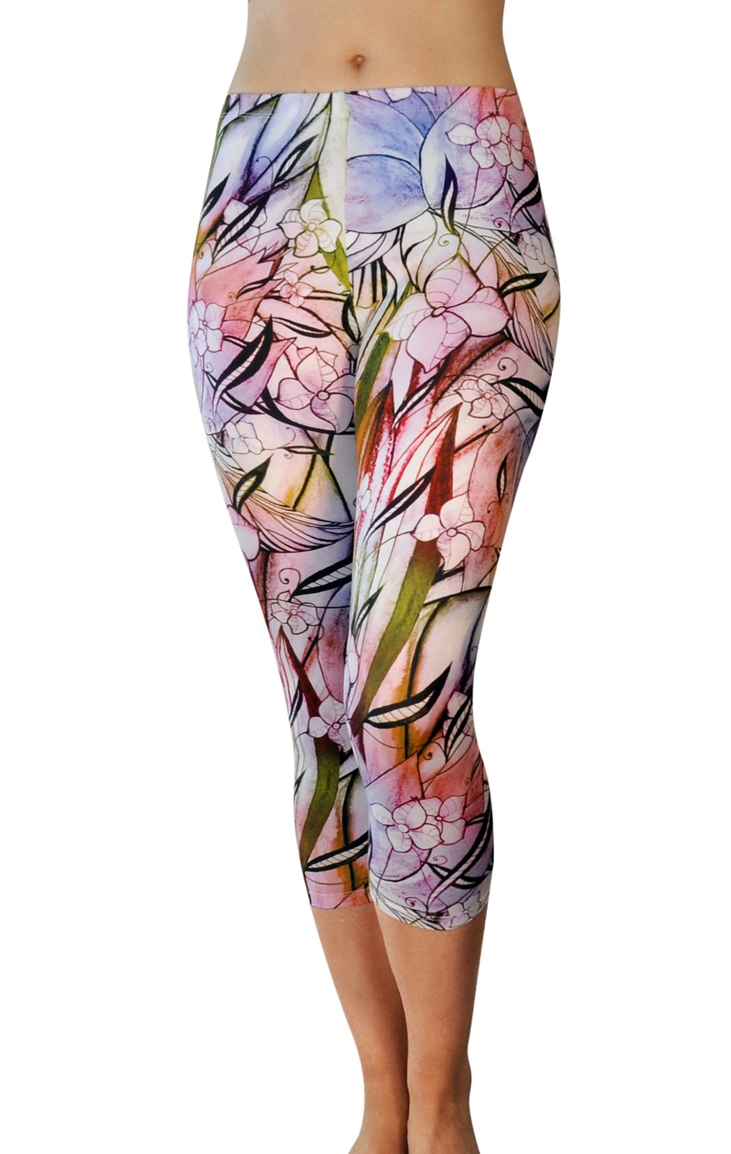 Comfy Yoga Pants - Workout Capris - High Waist Workout Leggings for Women - Lightweight Printed Yoga Legging - Size S/M 4-10