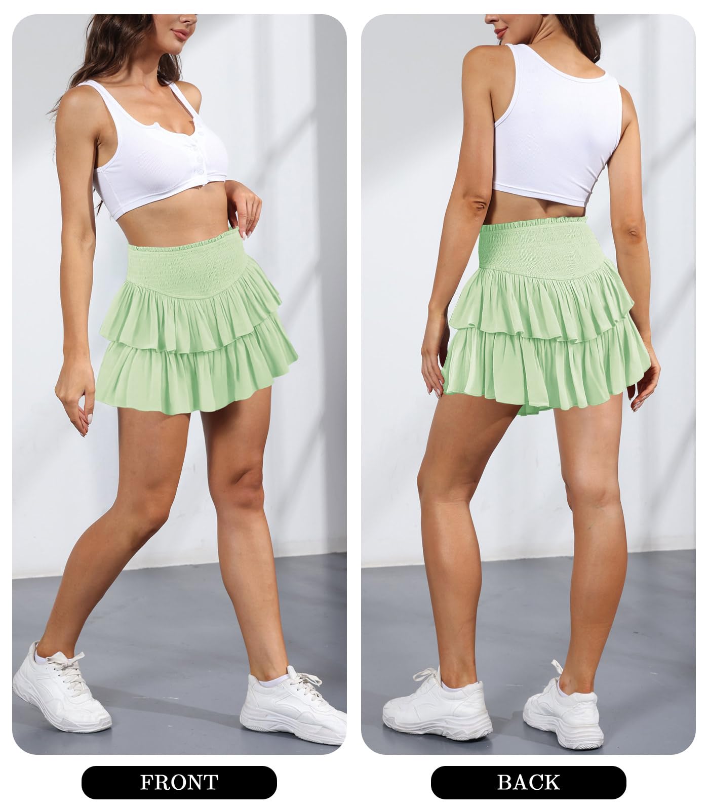 Women's Cute High Waist Ruffle Mini Skirt Layered Ruffle Hem Flared Flowy Casual Swing Beach Mini Short Skirt