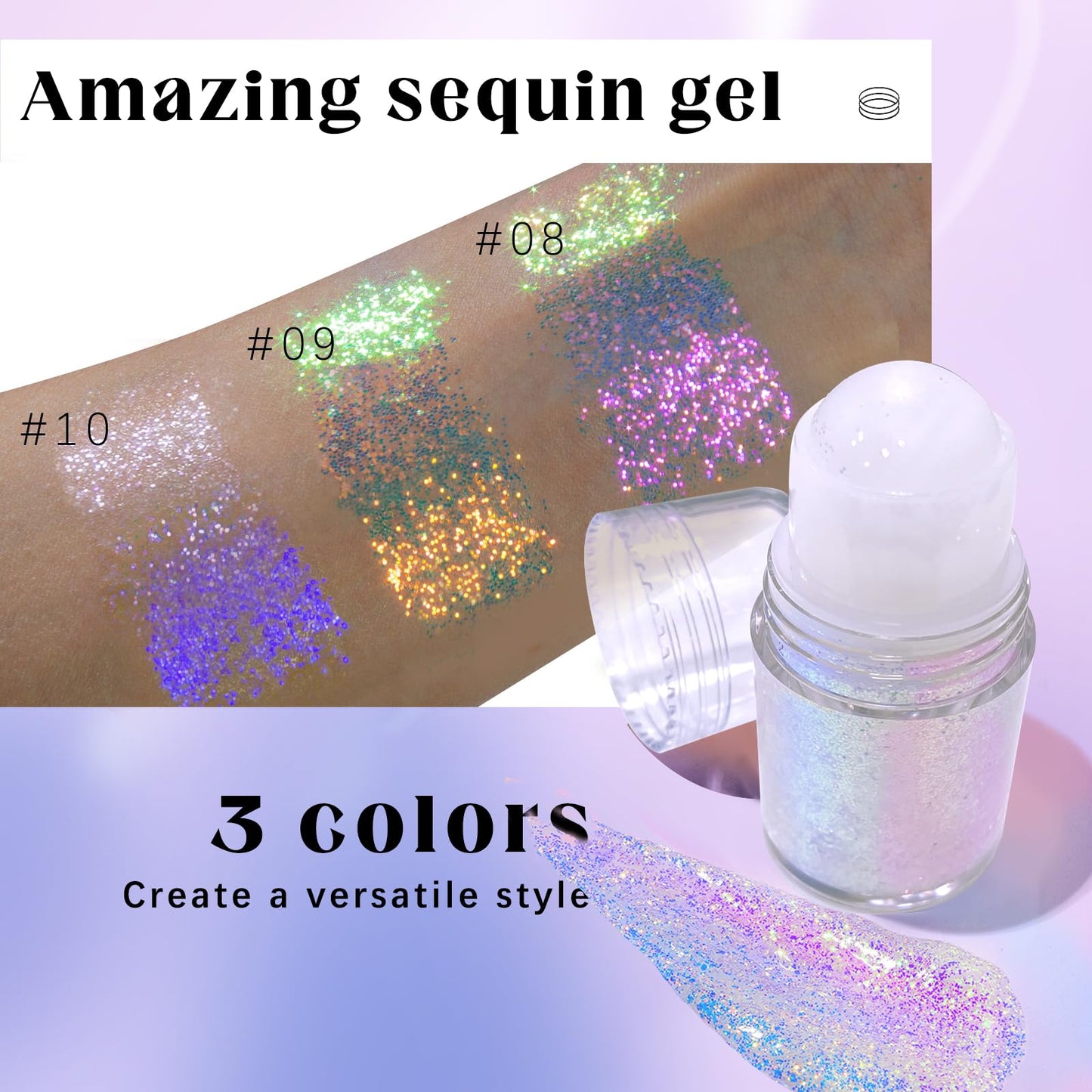 Roll-on Holographic Body Glitter Gel for Face Hair, Chameleon Color Changing Glitter Gel Under Light, Chunky Mermaid Sequins Festival Party Rave Accessories Shimmer Makeup (8# Sparkling Pink)
