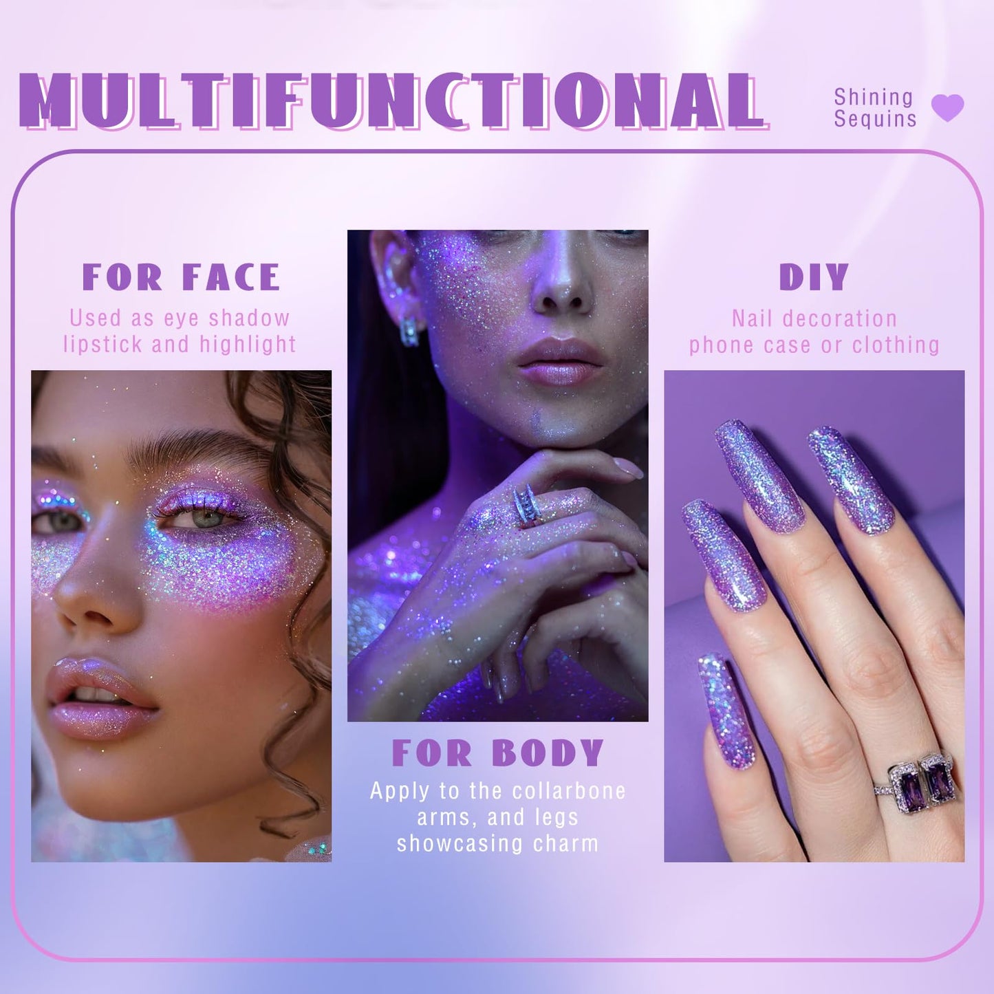 Roll-on Holographic Body Glitter Gel for Face Hair, Chameleon Color Changing Glitter Gel Under Light, Chunky Mermaid Sequins Festival Party Rave Accessories Shimmer Makeup (8# Sparkling Pink)