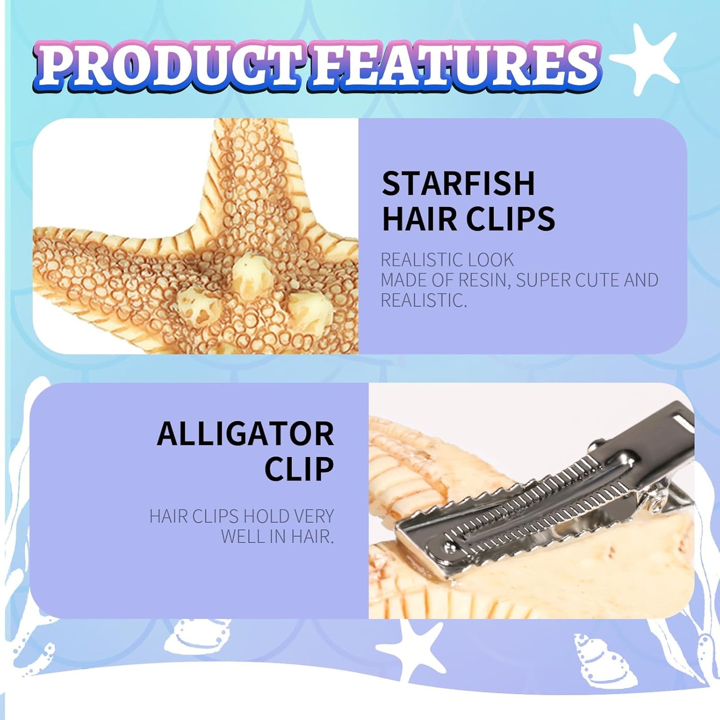YGDZ Starfish Hair Clip, 4PCS Starfish Hair Clips Mermaid Hair Accessories, 1PCS Face Body Glitter, Mermaid Costume Women, Seashell Hair Clip, Mermaid Outfit for Women, Girls