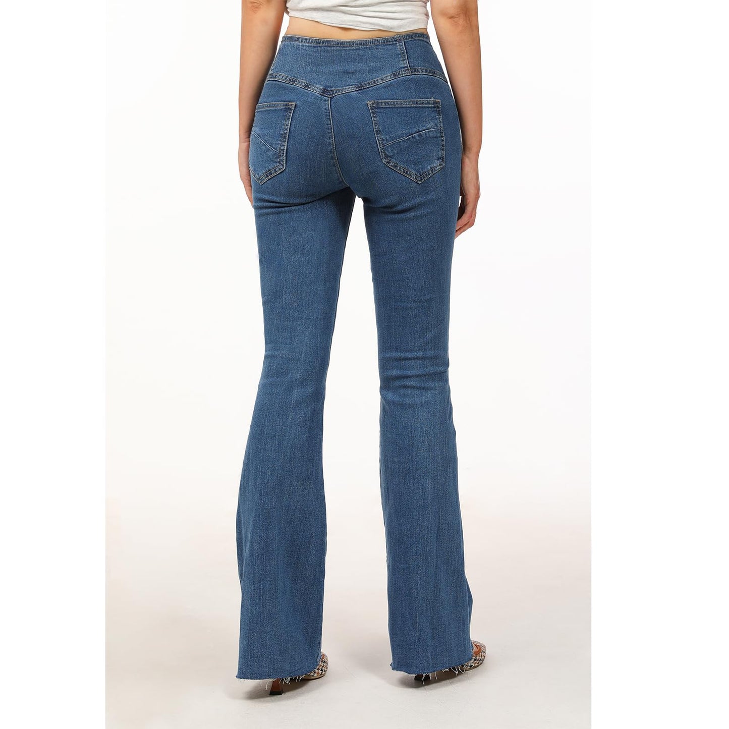 Lisskolo Bell Bottom Jeans for Women Flared Floral Embroidered Jean Wide Leg Denim Pants