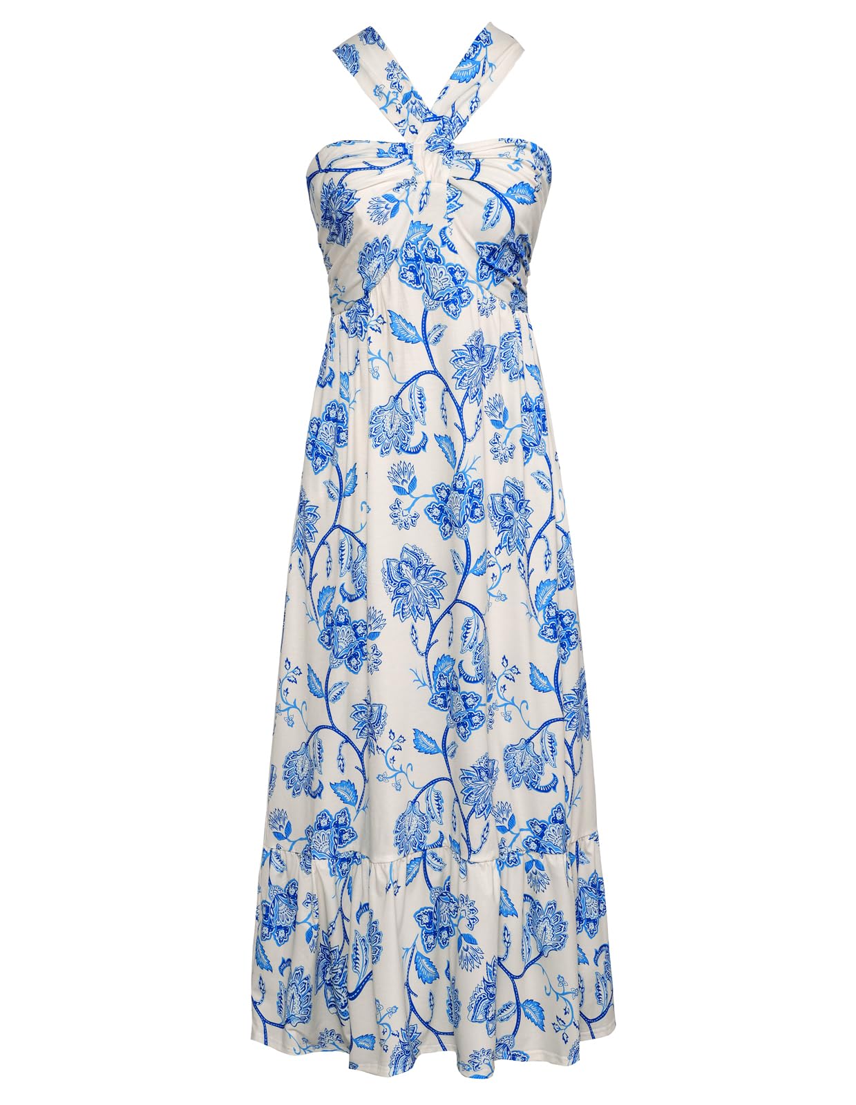 GRACE KARIN 2025 Women's Criss Cross Halterneck Sleeveless Summer Floral Print Flowy A Line Maxi Dress