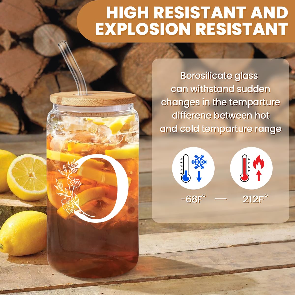 SANDJEST Monogrammed Gifts for Women - Monogram D Initial Glass Cup 16 Oz Can Coffee Cups with Lid and Straw - Monogram Initials Gifts for Womens on Birthday