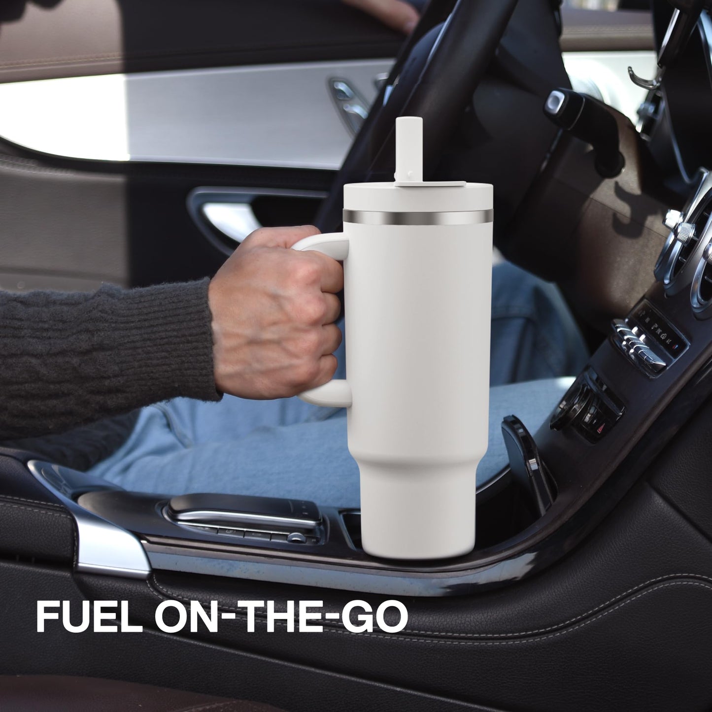 32 oz Tumbler with Handle and Straw: Stainless Steel Insulated Tumbler Keeps Cold for 24 Hours, Leakproof Travel Cup Fits in Cup Holder and BPA-Free, Aquamarine Blue