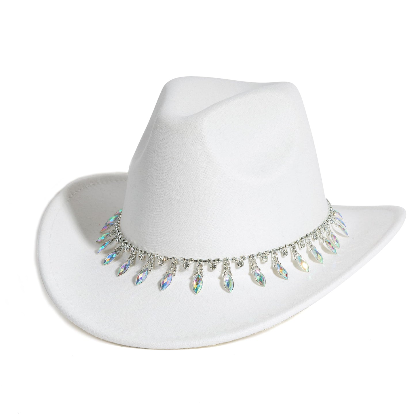Women Rhinestone Cowboy Hat Wide Brim Felt Cowgirl Hats Shiny Party Wedding Hat