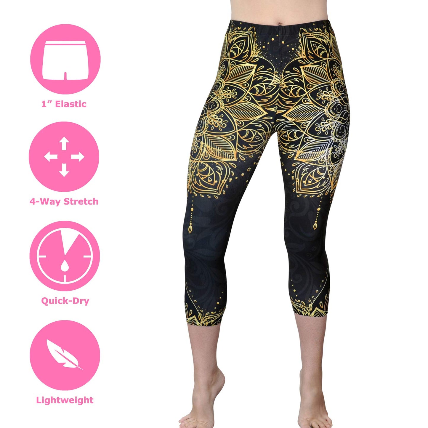 Comfy Yoga Pants - Workout Capris - High Waist Workout Leggings for Women - Lightweight Printed Yoga Legging - Size S/M 4-10