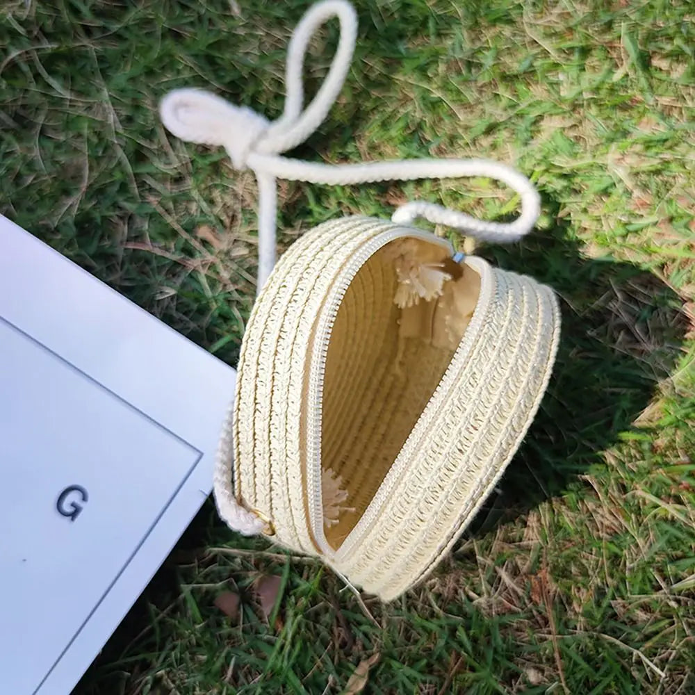 Simple Sunflower Straw Crossbody Bag Large Capacity Handmade Children Beach Shoulder Bag Round Coin Purse Women Girl