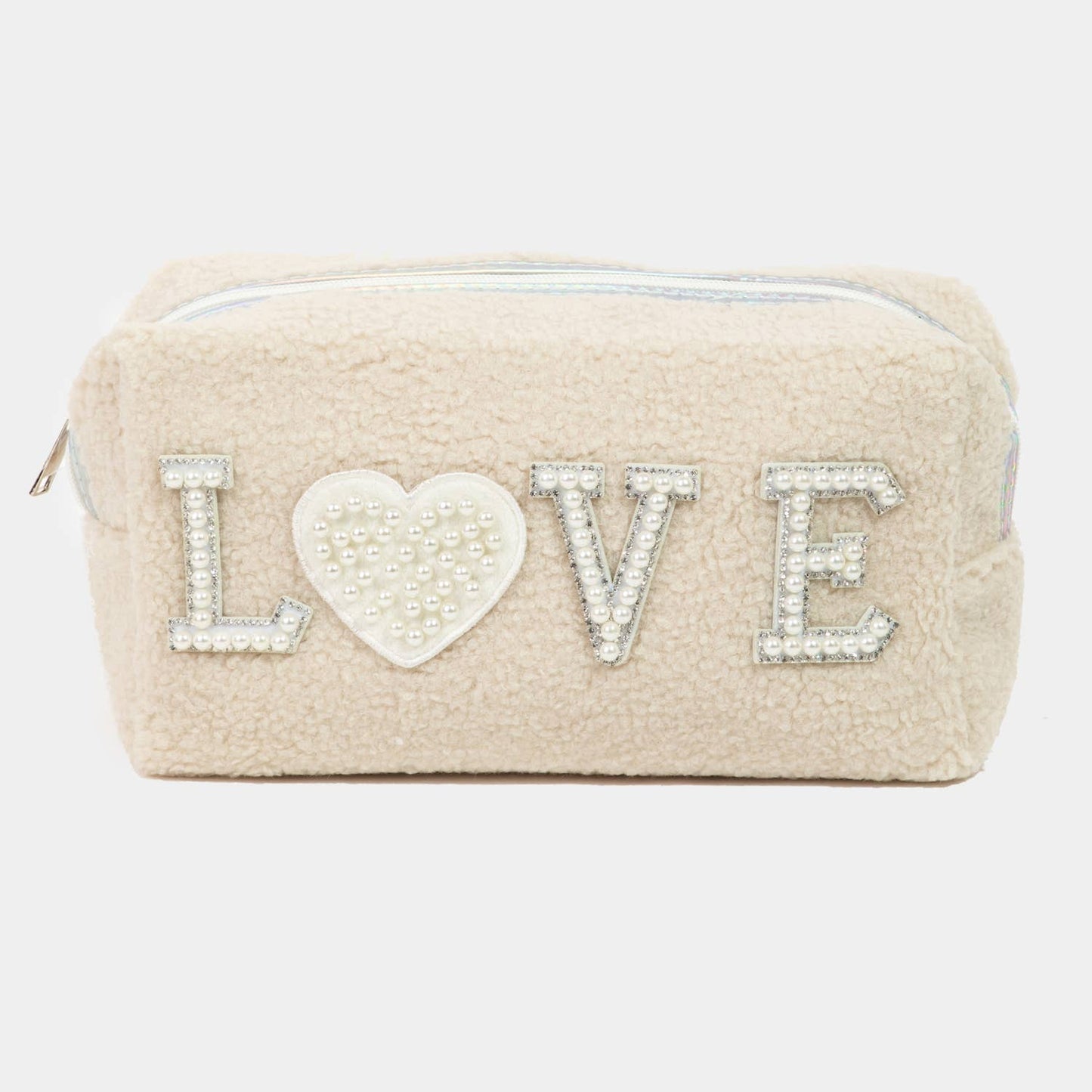 Collections by Fame Accessories - Pearly Studded Love Sherpa Pouch: PU