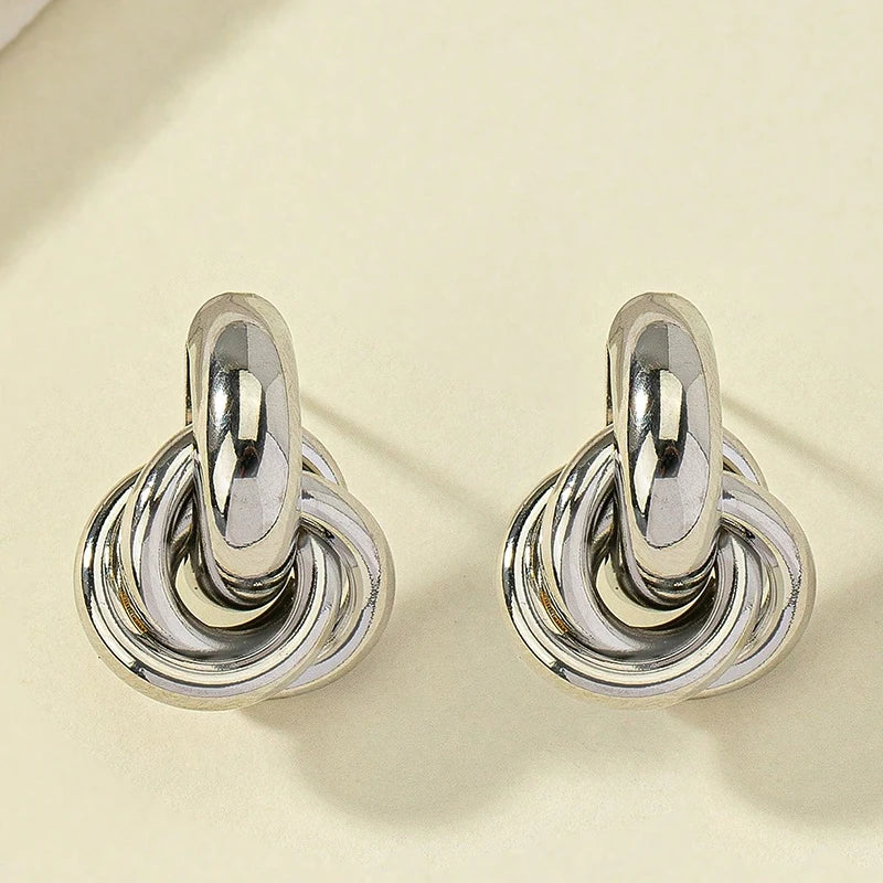 Gold SIlver Color Knot Hoop Earring For Women Shiny Plating Trendy Earring Stud Cute Daily Wear Jewelry