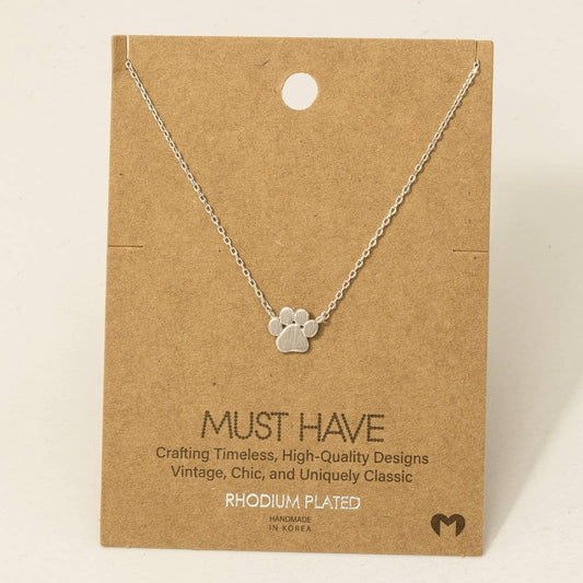 Fame Accessories - Mini Paw Print Charm Necklace: S
