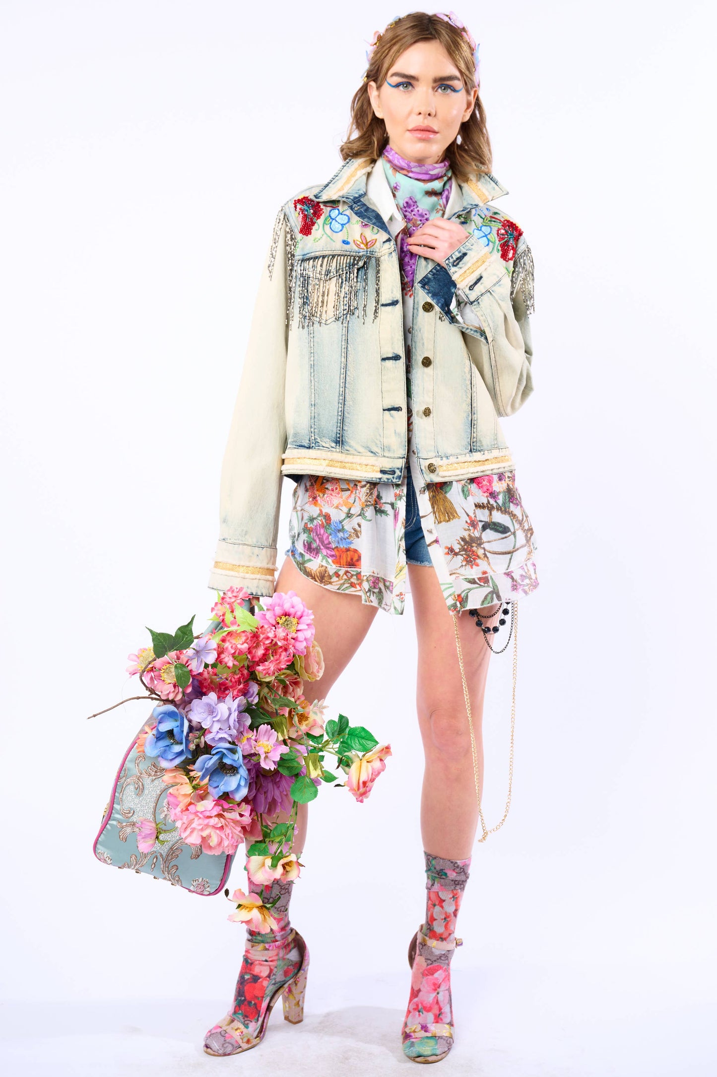 Aratta - Country Queen Embellished Denim Jacket: Washed Denim / M