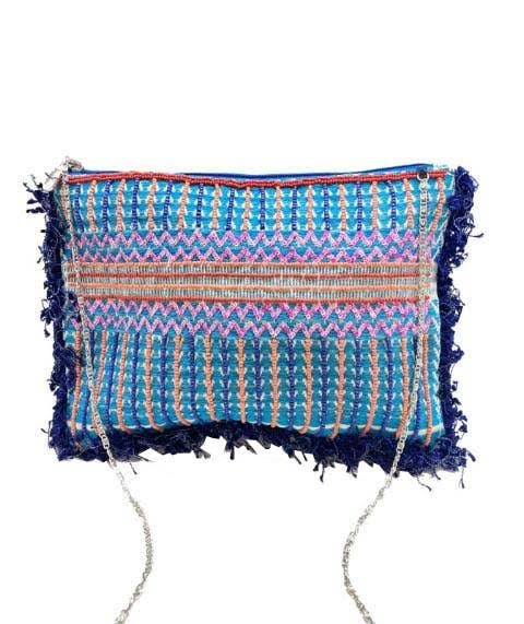 Blue Fringe Beaded Handbag