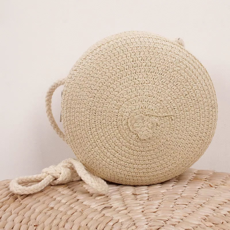 Summer Woven Straw Crossbody Bags for Women Fashion round Handmade Rattan Beach Small Handbag Travel Female Shoulder Bag