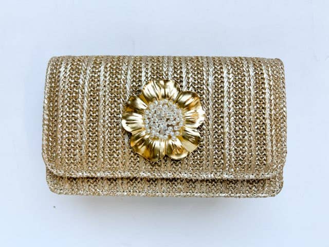 Lisi Lerch - Ruby - Gold Fabric Clutch - Charms: Scallop