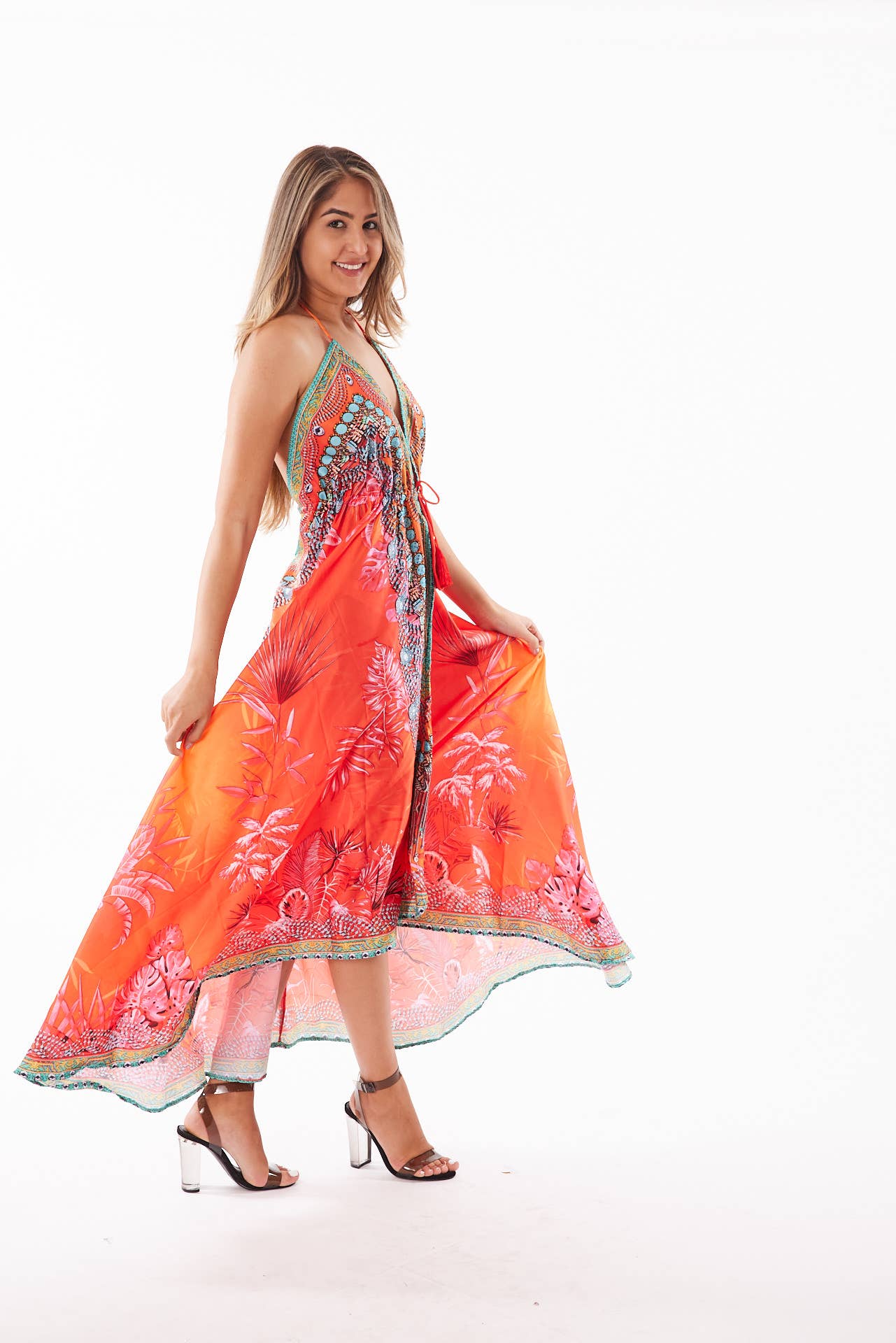 Ranee's - 678 Coral pink Hawaii dress BACK IN STOCK