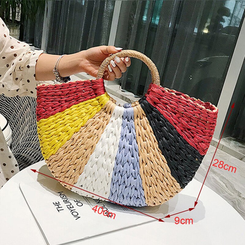 Women's Half Moon Woven Rattan Bag