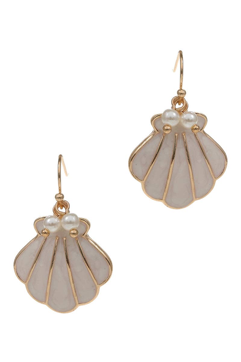 Designature New York - Shell Enamel Pearl Summer Sea Life Hook Earrings: PK / ONE