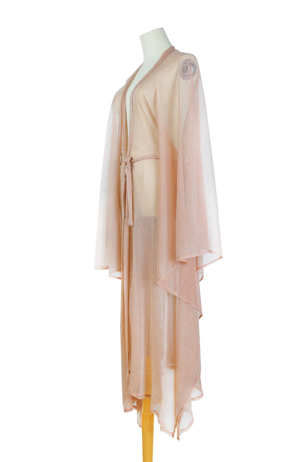 Rosa Clothing - Rose Gold Sparkle Sheer Kimono Beach Bikini CoverUp Robe: Rose Gold / M