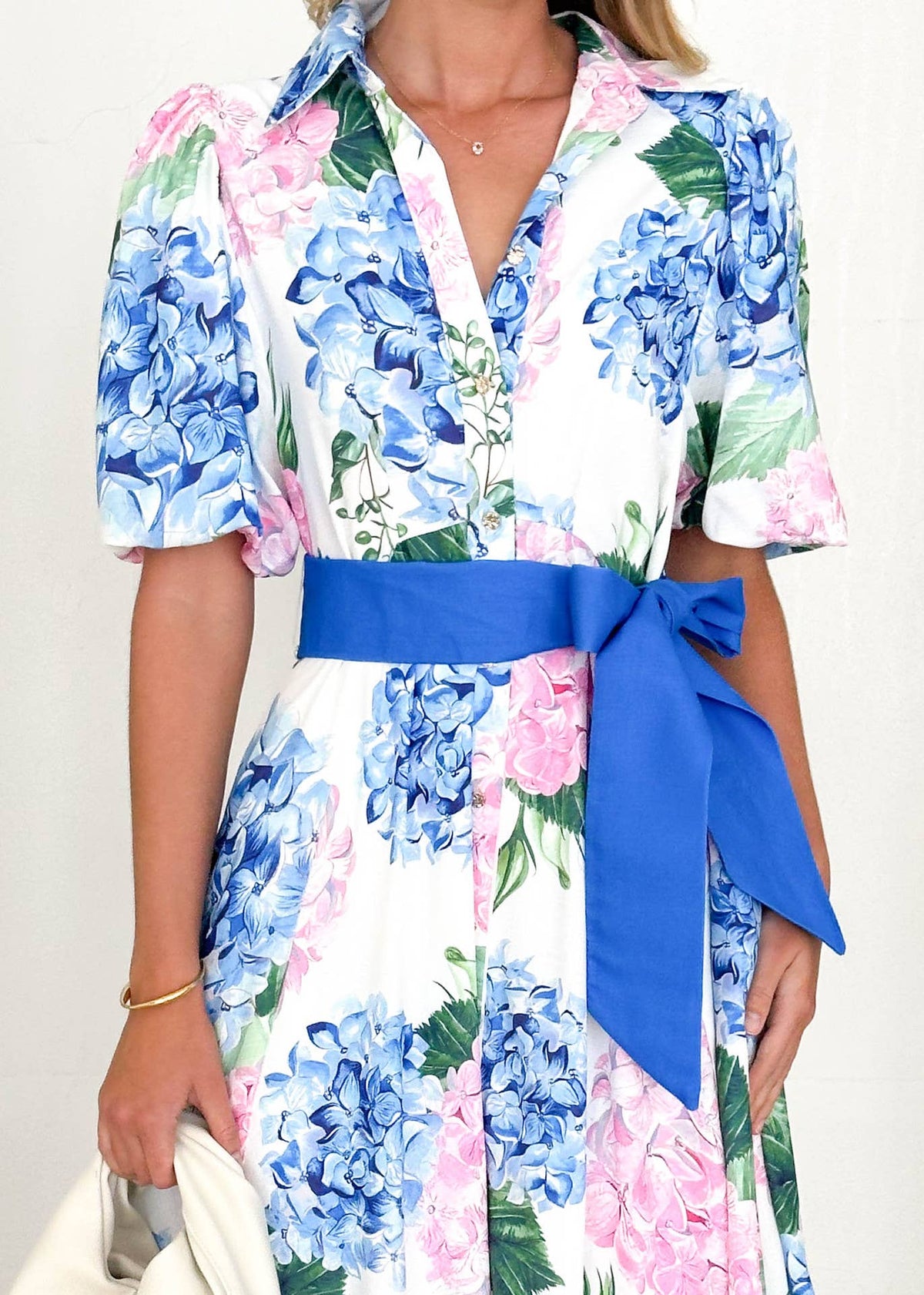 Lily Clothing - BOHO PRINT SHORT SLEEVE BELT A-LINE DRESS: BLUE / (M) 1