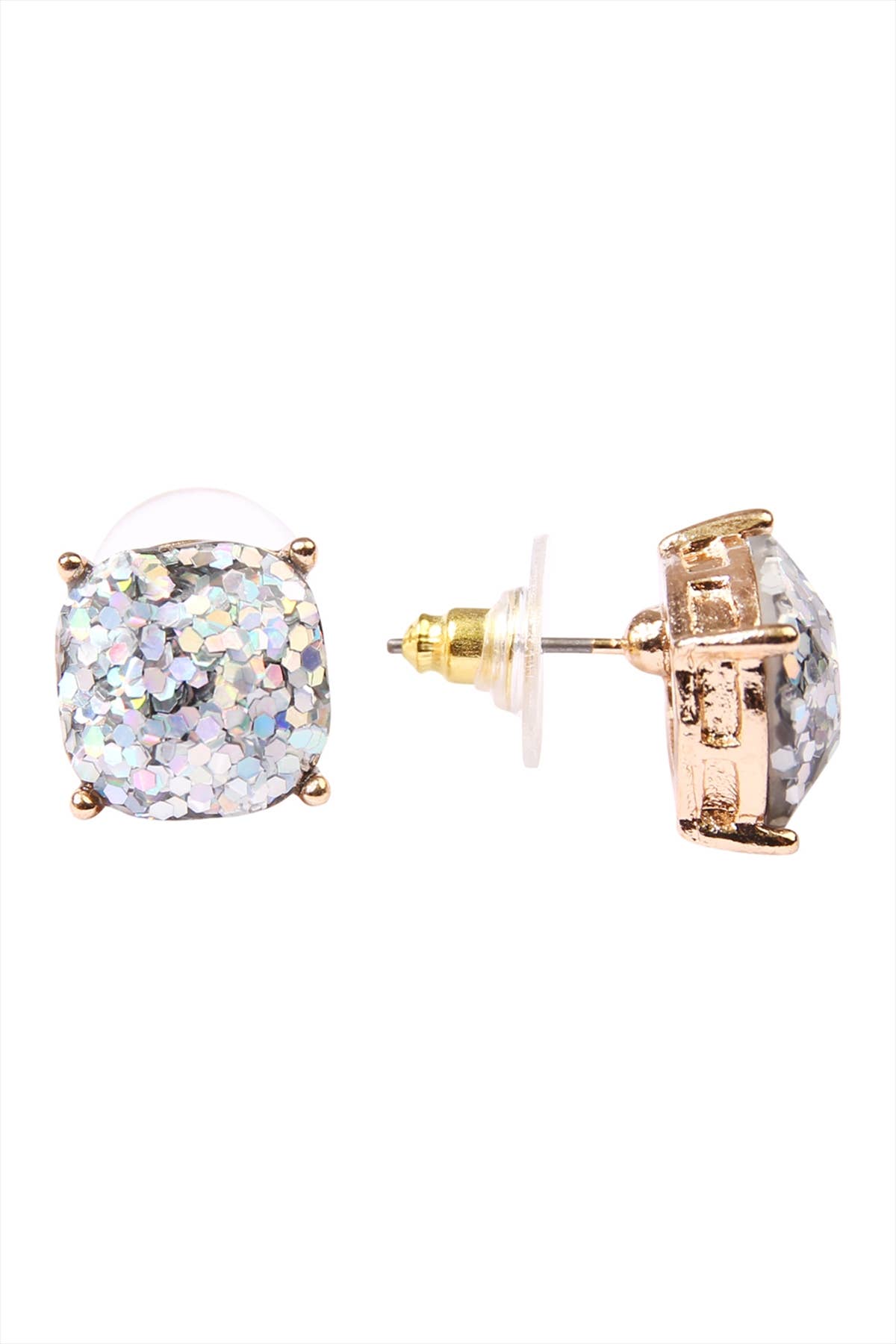 MYS Wholesale Inc - Shiny Cushion Glitter Earring: Multicolor Gold