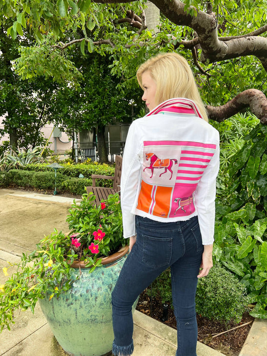 Stacy Bradley Design - The White Denim Jacket / Pink Horse: Medium