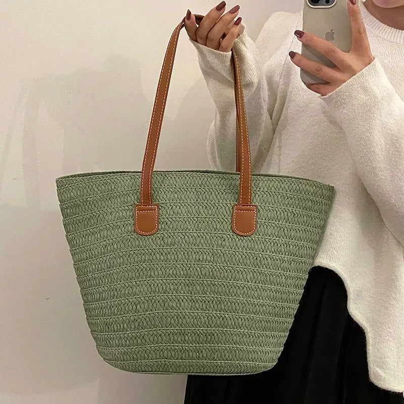 Large Capacity Summer Tote Bags For Women Lemon Pattern Embroidered Straw Bag Bohemian Beach Party Big Handbags Shoulder Bag