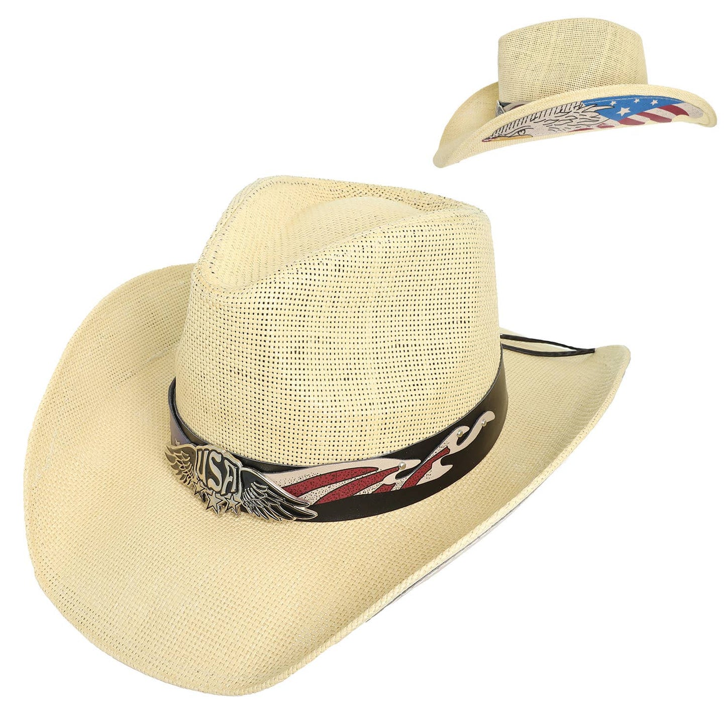 SP Sophia Collection - Patriotic Western Star Cowboy Hat With Band : White