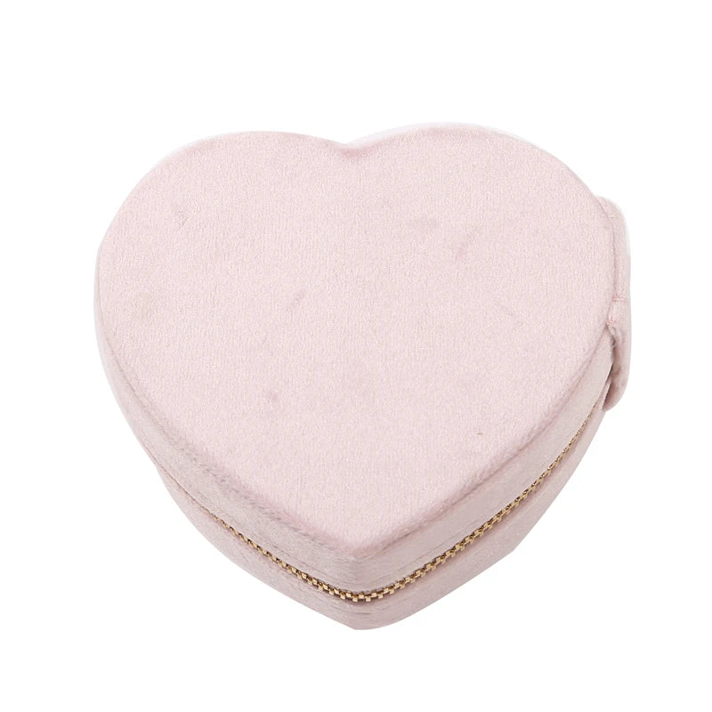 Heart Shape Jewelry Boxes Velvet Jewelry Case For Earrings Necklace Zippered Jewelry Boxes Household Clothing Accessory