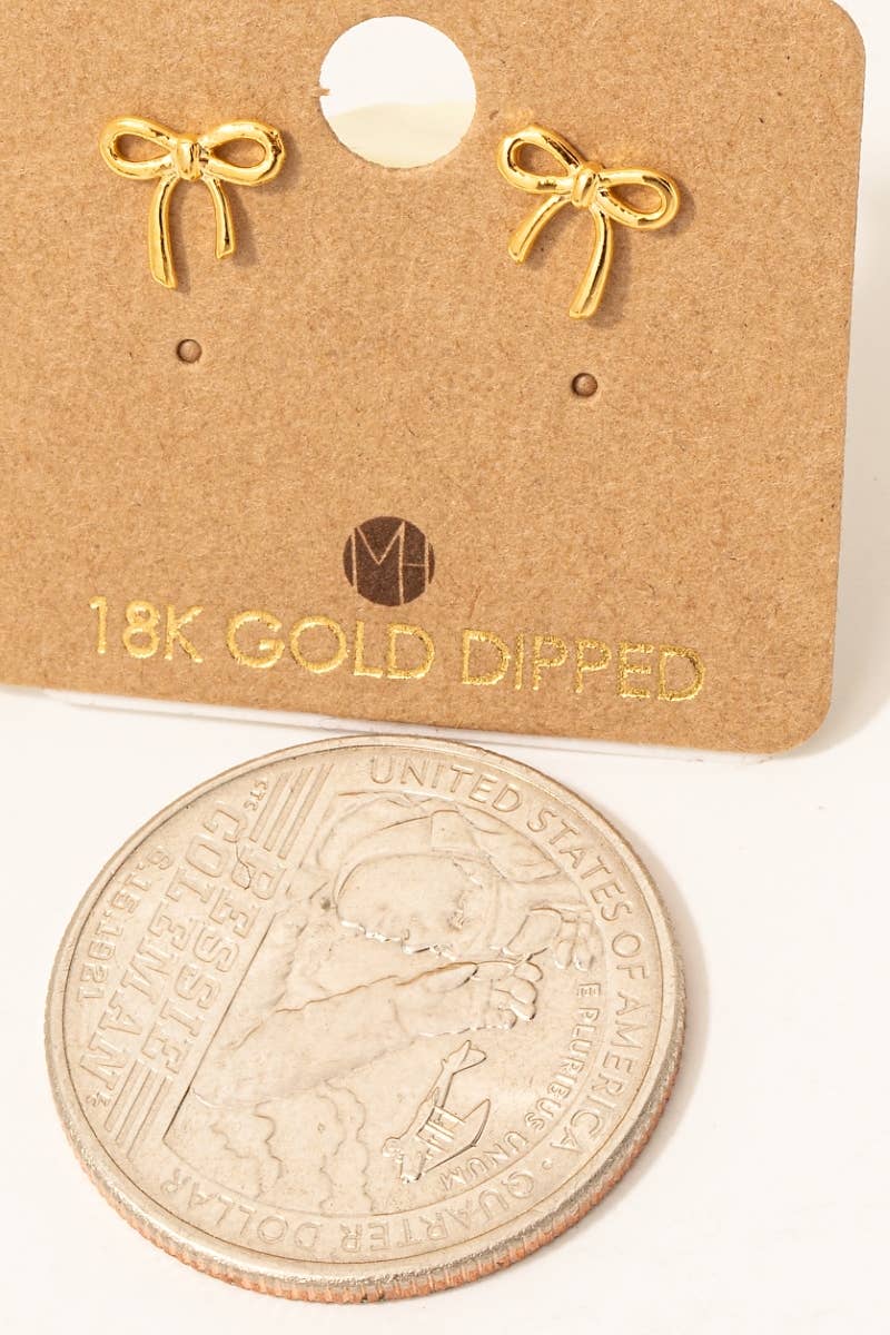 Fame Accessories - Gold Dipped Mini Ribbon Bow Stud Earrings: G
