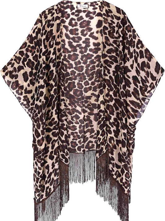 Women'S Floral Kimono Cover up - Lightweight Leopard Chiffon Beachwear for Bikini,Cardigan and Swimwear
