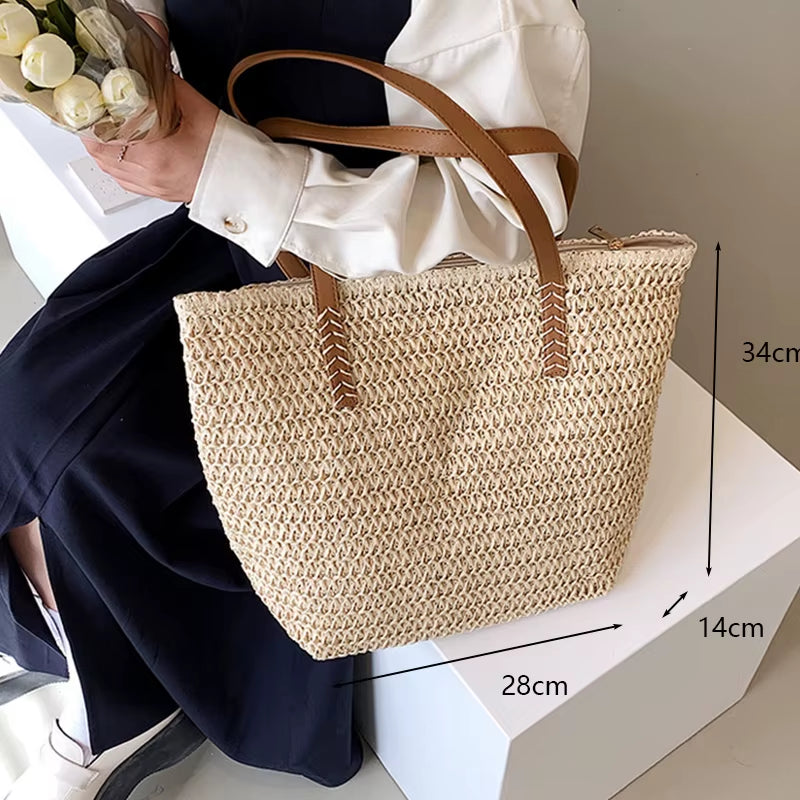 Woven Rattan Bag round Straw Shoulder Bag Small Beach Handbags Women Summer Hollow Handmade Messenger Crossbody Bags