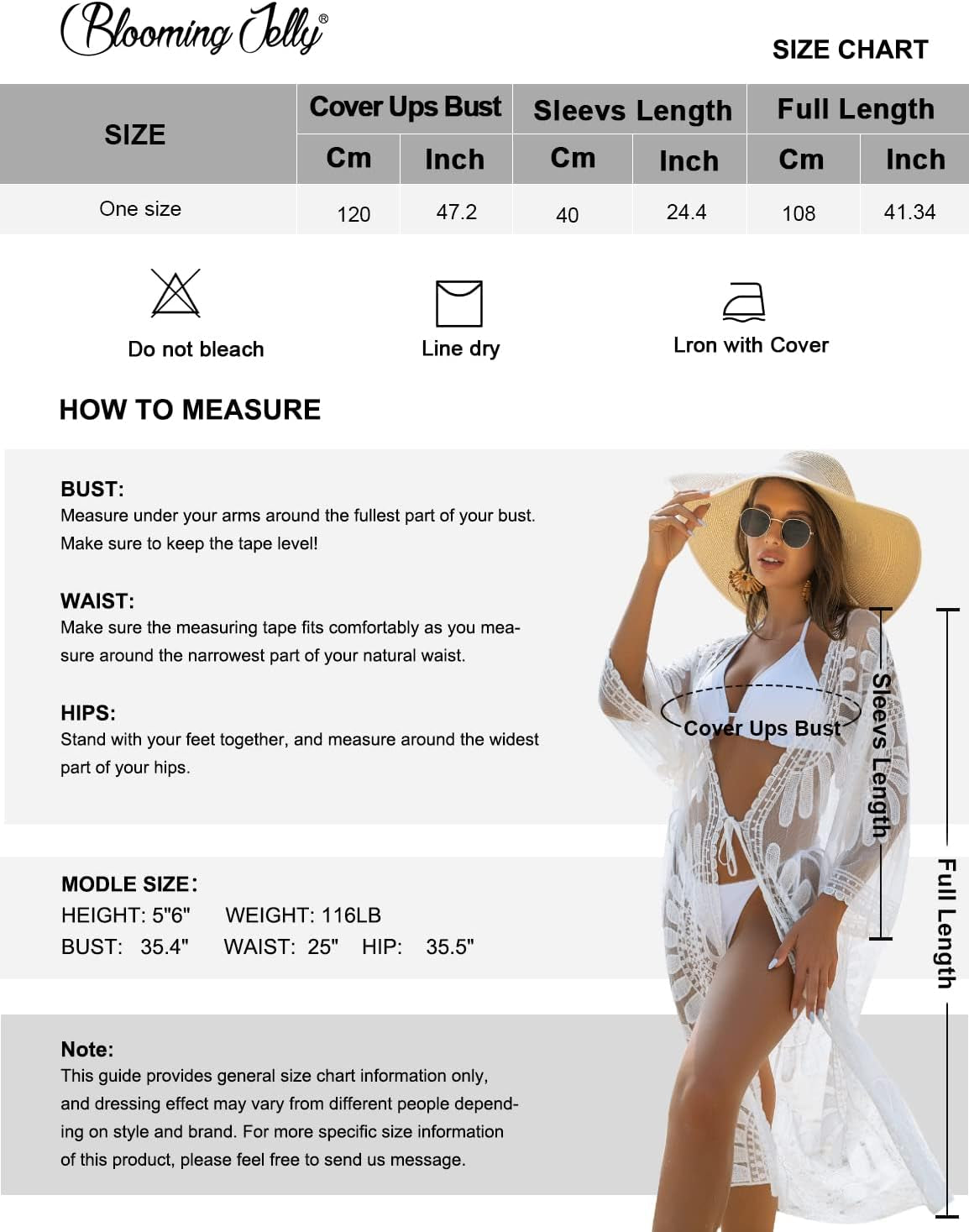 Women's 3/4 Sleeve Mesh Swimsuit Cover-Up - Long Floral Lace Kimono Cardigan for Summer Beachwear