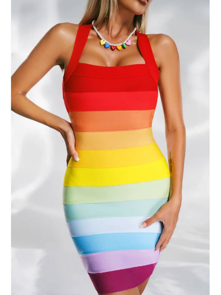 SY086 Vibrant Knit Halter Bandage Dress