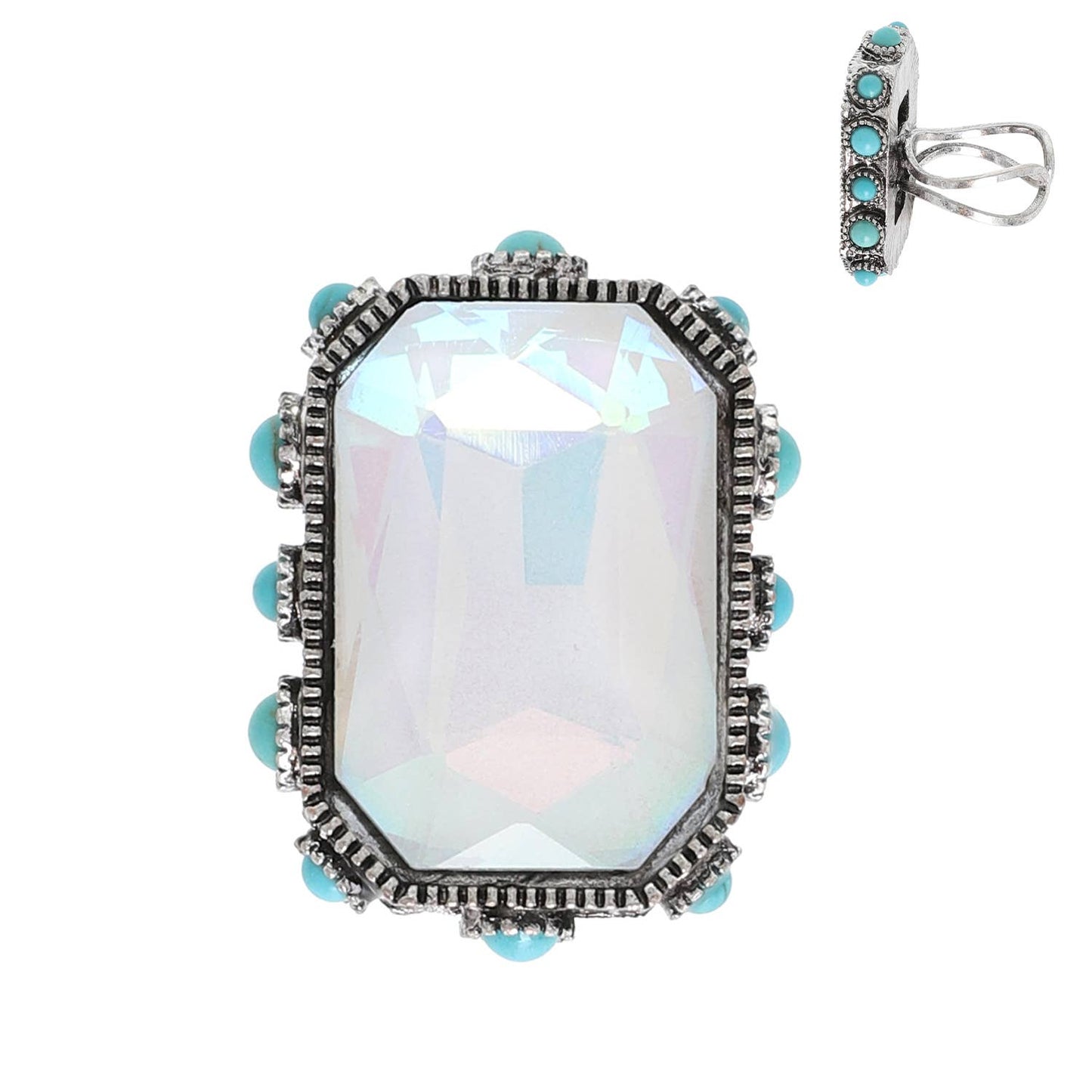 SP Sophia Collection - Western Octagon Cut Crystal Stretch Ring: Fuchsia